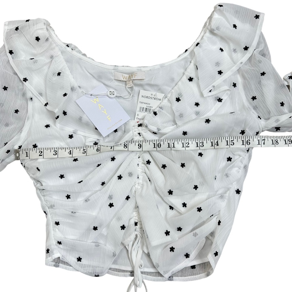 NWT WAYF Liz Ruched Ruffle Neck White Blouse Small S - Picture 7 of 9